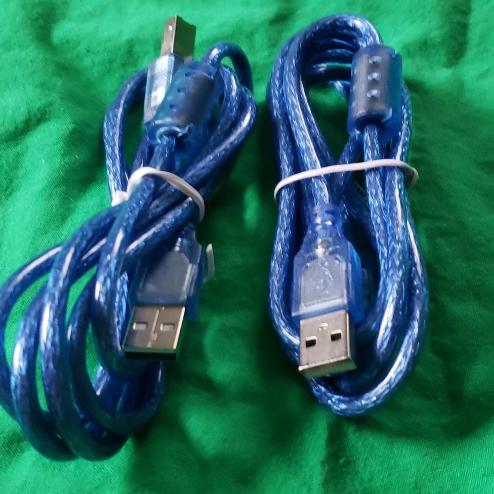 Bundle of Two 5 ft. Type A Male to Type B Male USB 2.0 Translucent Blue New